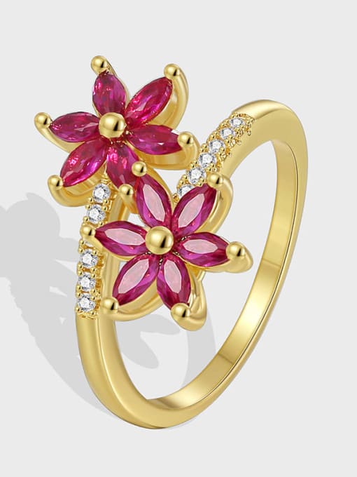 CHARME Brass Cubic Zirconia Flower Dainty Band Ring 0