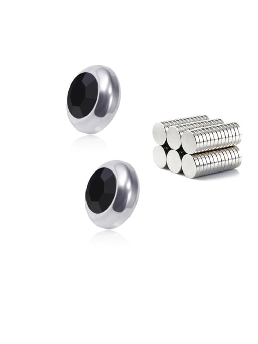 black 8mm Titanium Rhinestone Multi Color Round Minimalist  Single Rhinestone  Magnet Stud Earring