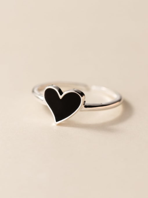 Silver 925 Sterling Silver Enamel Heart Minimalist Band Ring