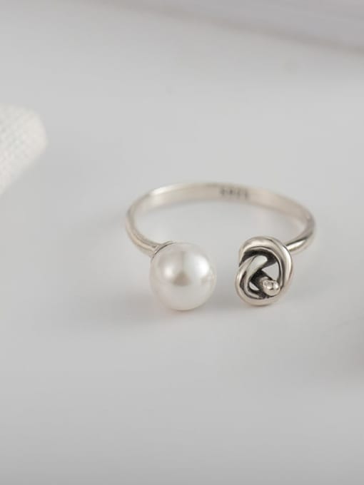 XBOX 925 Sterling Silver Imitation Pearl Knot Vintage Band Ring 3