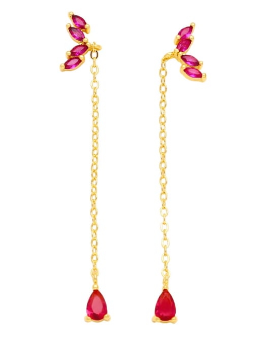 Rose red Brass Cubic Zirconia Tassel Vintage Threader Earring