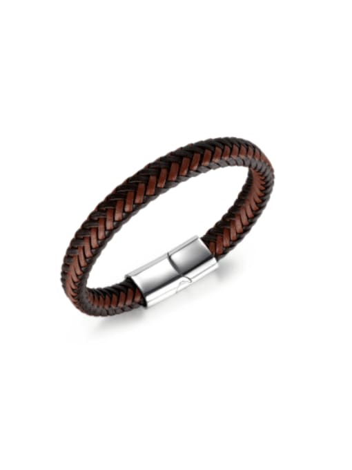 Open Sky Stainless steel Artificial Leather Weave Hip Hop Band Bangle 3