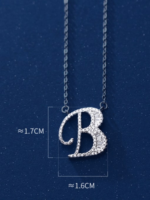 Letter B 925 Sterling Silver Simple Fashion full diamond letters pendant  Necklace