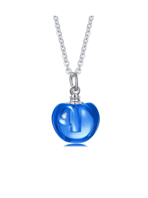 Blue 50CM chain Stainless steel Glass Stone Friut Minimalist Necklace