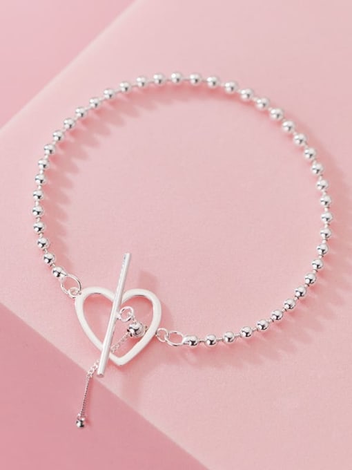 Rosh 925 Sterling Silver Bead Heart Minimalist Beaded Bracelet 1