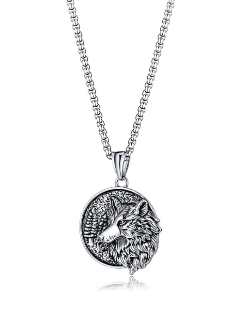2188 pendant +with pearl chain 3*55cm Titanium Steel Wolf Hip Hop  Wolf Head Pendant Necklace