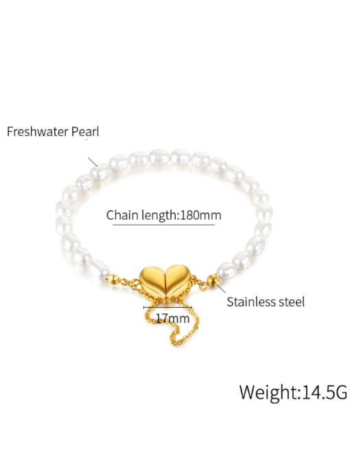 Open Sky Stainless steel Imitation Pearl Heart Minimalist Beaded Bracelet 3