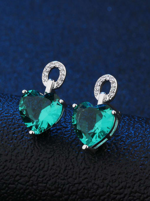 Copper water green Copper Glass Stone Heart Dainty Stud Earring