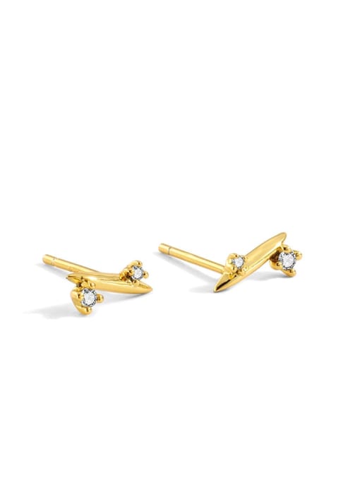 Gold Brass Cubic Zirconia Geometric Minimalist Stud Earring