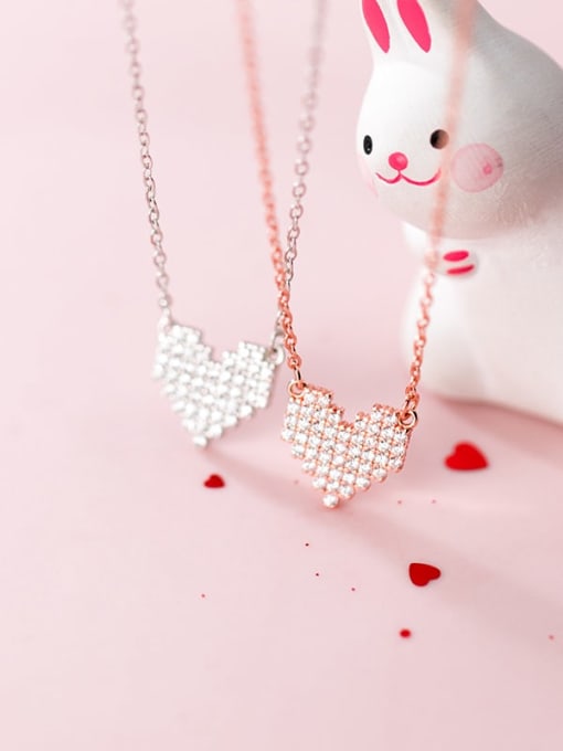 Rosh 925 Sterling Silver  Simple fashion full diamond heart pendant necklace 1