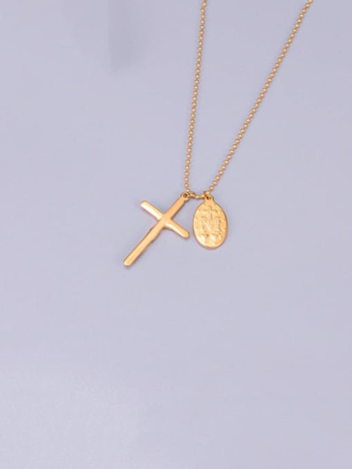 Golden Titanium Smooth  Cross Classic Choker Necklace