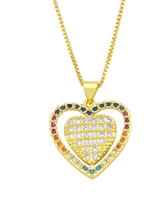 A Brass Cubic Zirconia Crown Hip Hop Heart Pendant Necklace