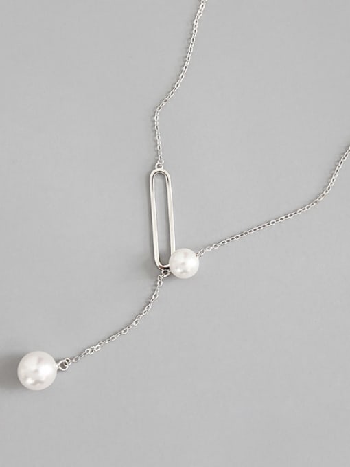 DAKA S925 pure silver simple temperament Shell Bead Long Necklace