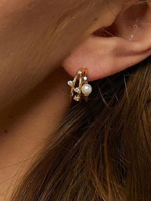 CHARME Brass Imitation Pearl Geometric Minimalist Earring 1