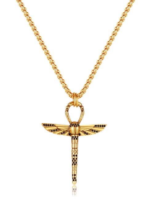 GX2343 Gold Single Pendant Stainless steel Dragonfly Vintage Regligious Necklace