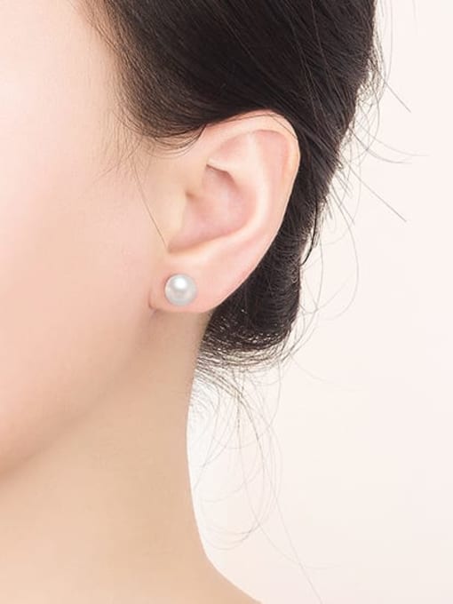 HAHN 925 Sterling Silver Freshwater Pearl Round Minimalist Stud Earring 1