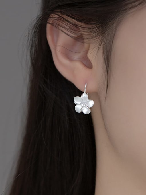 Rosh 925 Sterling Silver Flower Minimalist Hook Earring 1