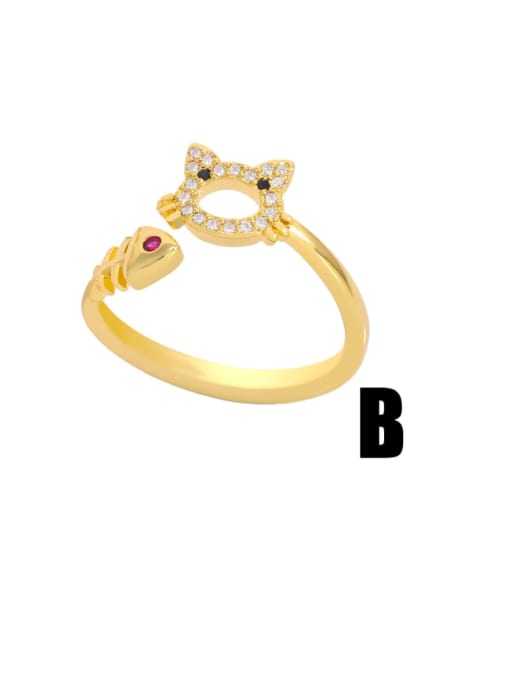 B Brass Cubic Zirconia Cat Vintage Band Ring