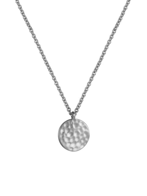 Platinum hammered Round Coin Necklace Brass Rhinestone Geometric Minimalist Necklace