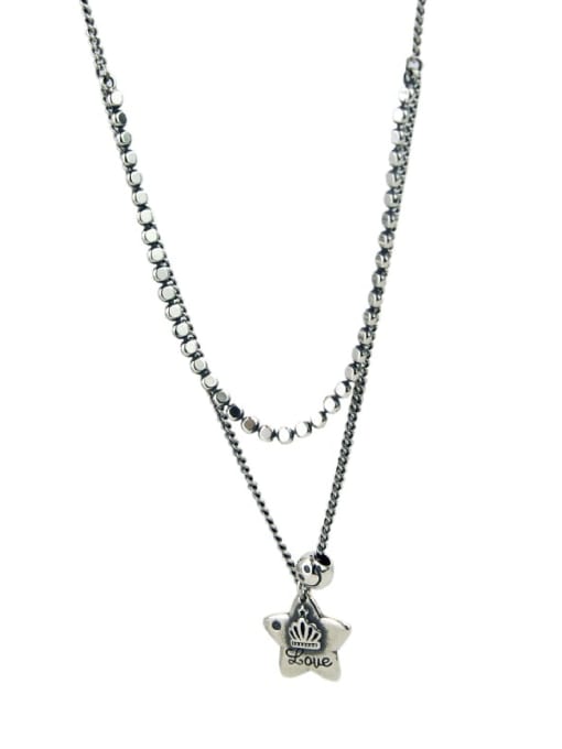 SHUI Vintage Sterling Silver With Antique Silver Plated Vintage Star Multi Strand Necklaces 0