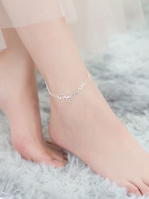 Rosh 925 Sterling Silver  Irregular Minimalist Double layer  Anklet 2