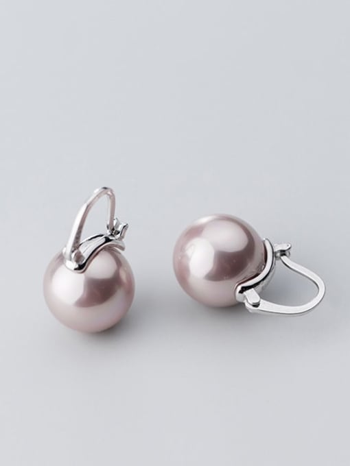 Purple Shell Bead +Silver style 925 Sterling Silver Imitation Pearl Geometric Minimalist Huggie Earring
