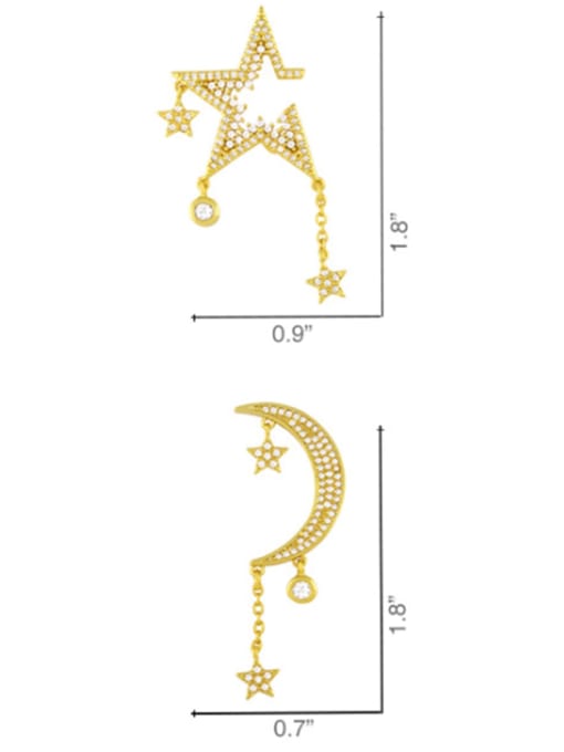 CC Brass Cubic Zirconia Asymmetry Star Moon Vintage Stud Earring 2