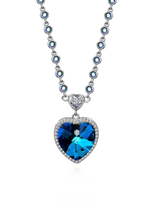 JYXZ 114 (Gradient Blue) 925 Sterling Silver Austrian Crystal Heart Classic Necklace