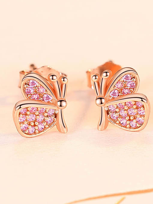 Rose gold 24b01 925 Sterling Silver Cubic Zirconia Butterfly Cute Stud Earring