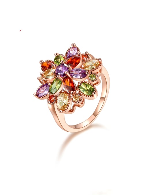 rose gold Brass Cubic Zirconia Flower Luxury Band Ring