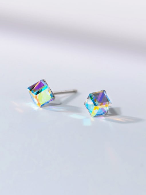 Rosh 925 Sterling Silver Crystal Square Minimalist Stud Earring 2