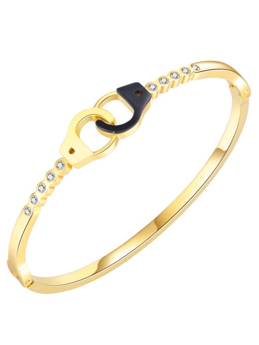 998 gold plated bracelet Titanium Steel Rhinestone Acrylic Geometric Minimalist Band Bangle