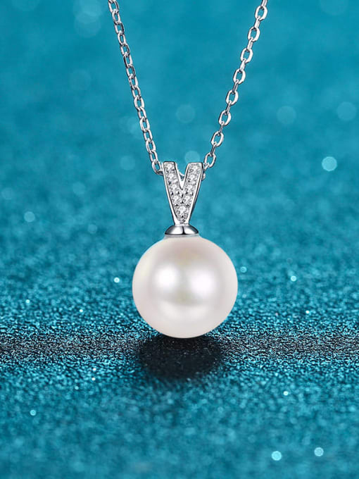 4.5mm Mosang 10*11mm Pearl 925 Sterling Silver Moissanite Freshwater Pearls Minimalist Necklace