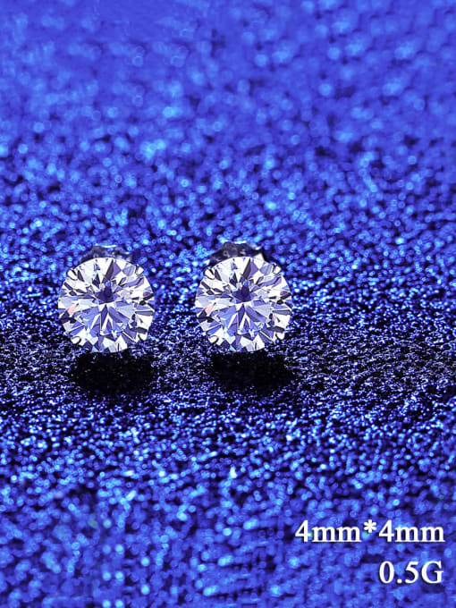4mm Mossan Drill 925 Sterling Silver Moissanite Round Minimalist Stud Earring