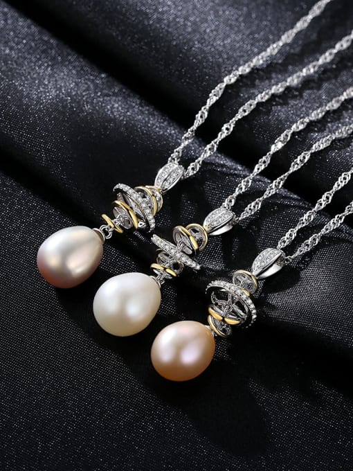 CCUI 925 Sterling Silver Water Wave Chain Freshwater Pearl Pendant  Necklace 2