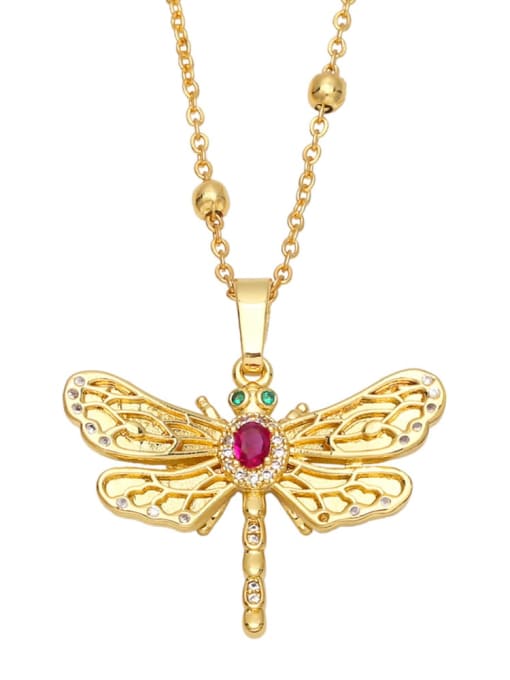 dragonfly Brass Cubic Zirconia animal Vintage Dragonfly Dog Pendant Necklace