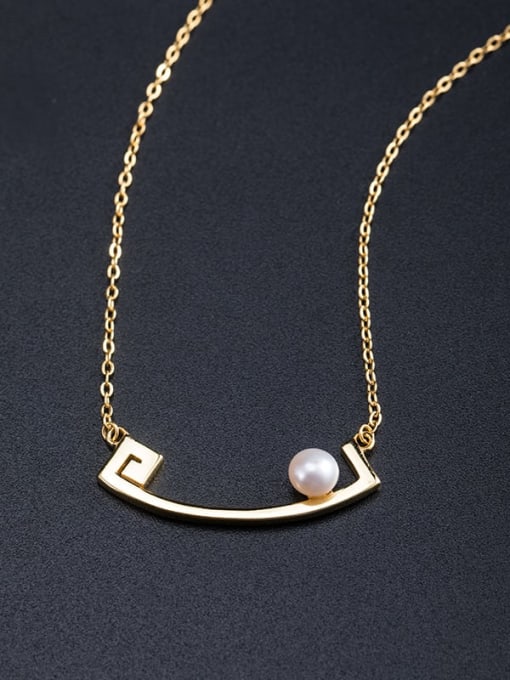 SILVER MI 925 Sterling Silver Imitation Pearl Geometric Vintage Necklace 0