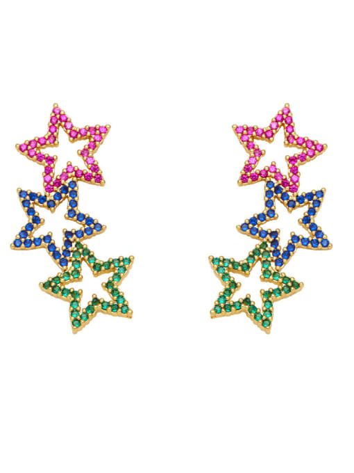 five-pointed star Brass Cubic Zirconia  Vintage Five-Pointed Star  Heart Cluster Earring