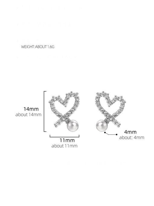 BeiFei Minimalism Silver 925 Sterling Silver Cubic Zirconia Heart Dainty Stud Earring 2