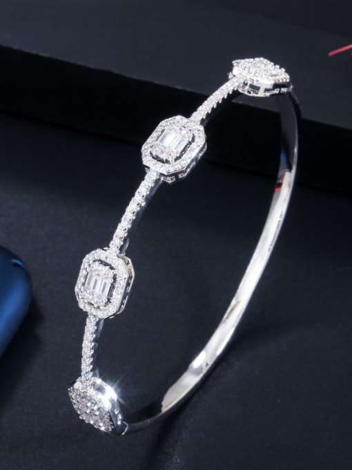 Platinum Bracelet Copper Cubic Zirconia Luxury Geometric Ring and Bangle Set