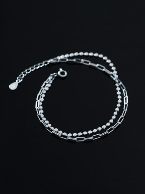 Rosh 925 Sterling Silver Geometric Minimalist Hollow Chain Strand Bracelet 0