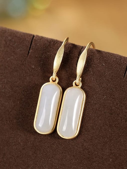 White jade (a pair) 925 Sterling Silver Carnelian Geometric Minimalist Hook Earring