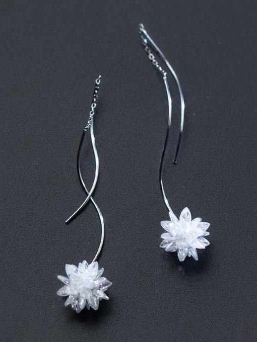 Rosh 925 Sterling Silver Crystal Flower Minimalist Threader Earring 0