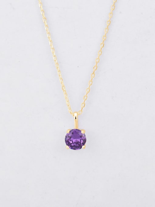 Purple glass gold 925 Sterling Silver Cubic Zirconia Geometric Minimalist Necklace