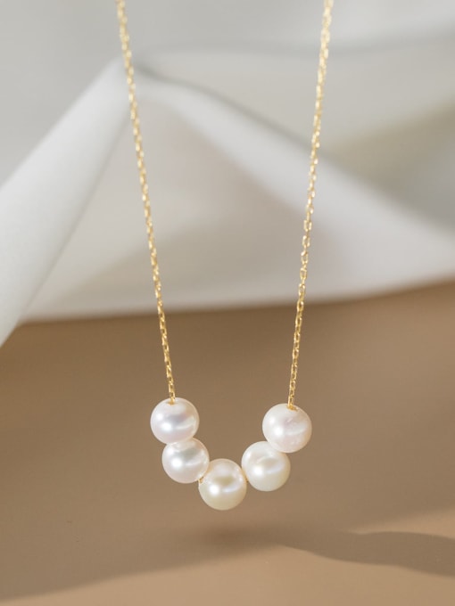 Gold 925 Sterling Silver Imitation Pearl Round Minimalist Necklace