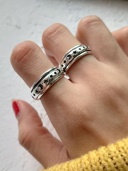 Boomer Cat 925 Sterling Silver Star Vintage Band Ring 0