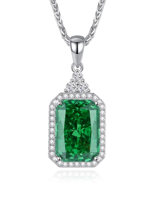 FDDZ 022 Emerald 925 Sterling Silver High Carbon Diamond Geometric Luxury Necklace