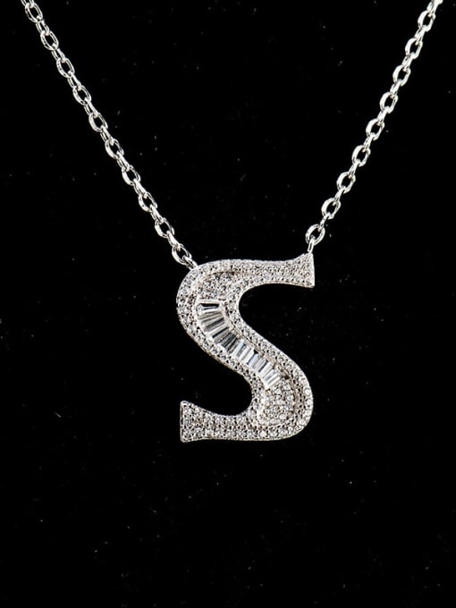S 925 Sterling Silver Cubic Zirconia Letter Dainty Necklace