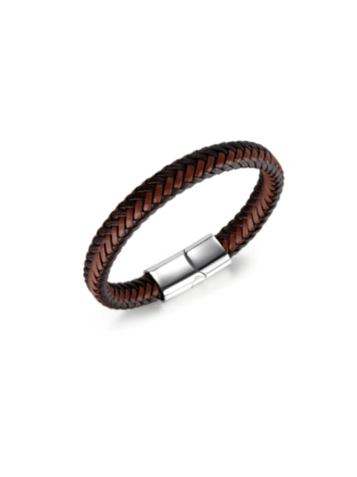 1520 leather bracelet Titanium Steel Artificial Leather Weave Hip Hop Band Bangle