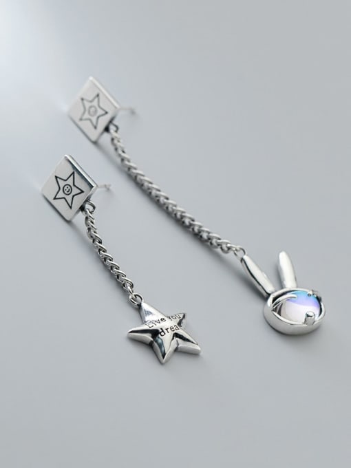 Rosh 925 Sterling Silver  Vintage  Asymmetrical Star Rabbit Drop Earring 1
